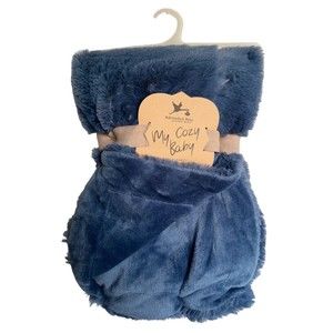Newborn Infant Baby Boy Plush Receiving Blanket Navy Blue Soft Security Lovey